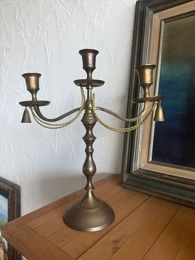 Brass Finish 3-Arm Candle Holder Candelabra - Elegant Home Accent